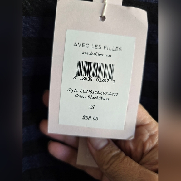 Avec Les Filles, linen Blend Striped Tank, Black and Blue, Size‎ XS, NWT! - Picture 8 of 8